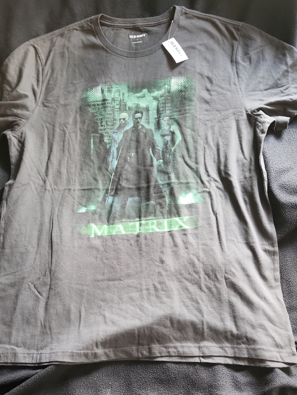 Old Navy Men's Black T-Shirt with Green Matrix Graphic